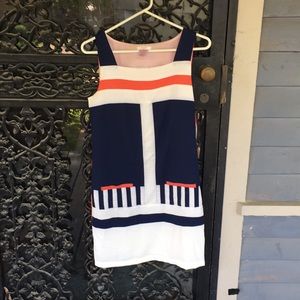 Sleeveless coral/navy blue dress